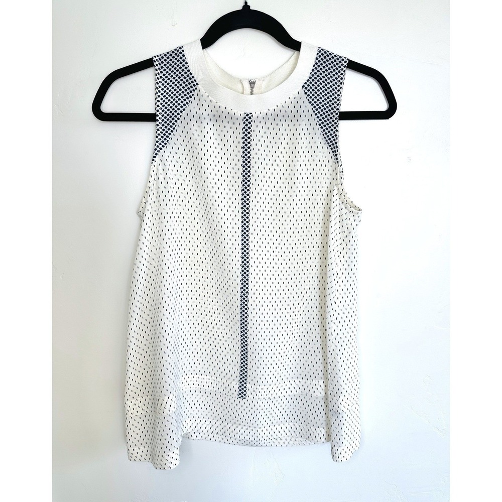 Madewell 100% Silk Tank Top Womens XS White Blue Polka Dot Mixed Print Zipper